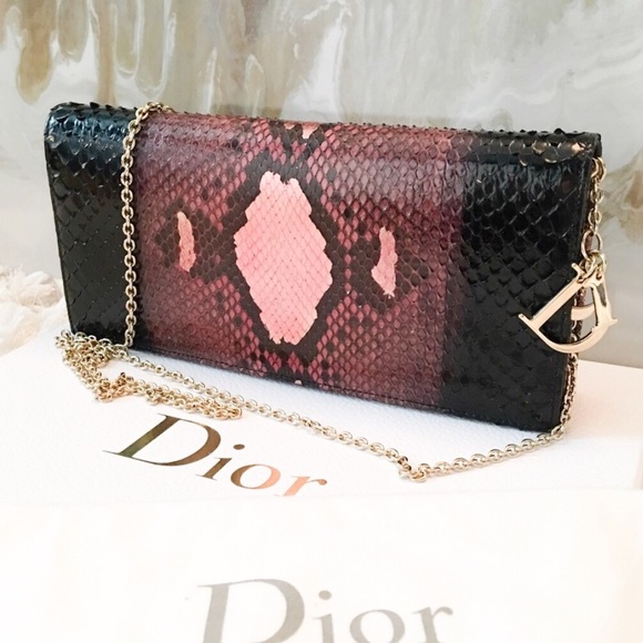 DIOR Pink Metallic Python Lady Dior Chain Clutch - Picture 2 of 8